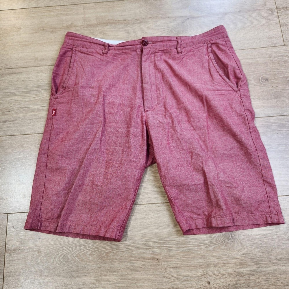 Stussy Shorts Mens 32 Red 11" Chino Casual Cotton Summer Pockets Flat Front
